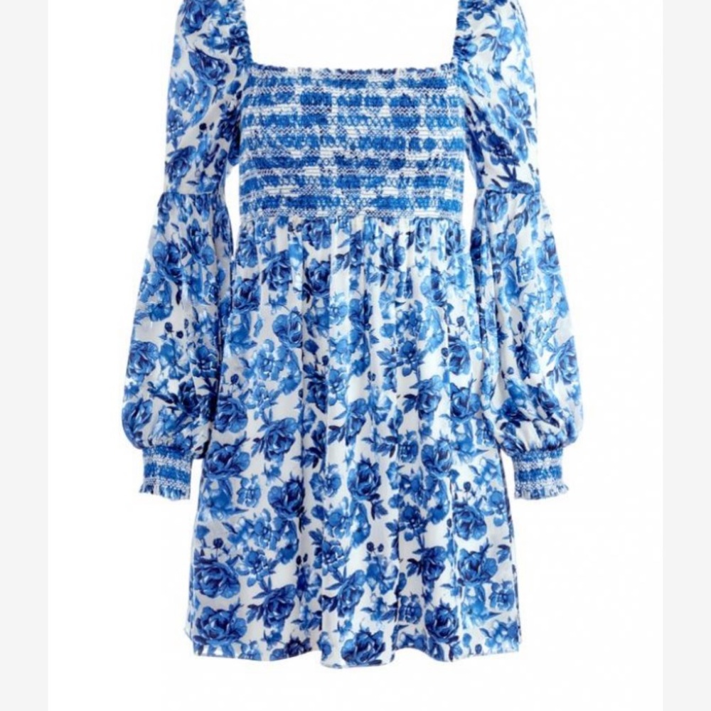 Alice + Olivia COOPER FLORAL MINI DRESS Forget Me Not Lg Antique White